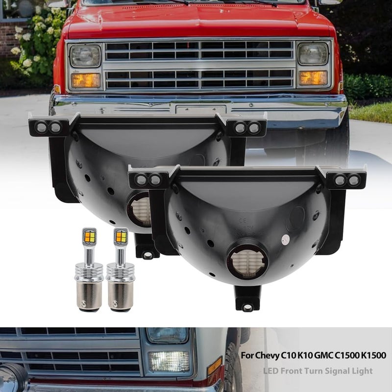 Mingrui test OEM Front Turn Signal Lights for 83-86 Chevy C/K C10 C20 C30 K10 K20 K30 GMC C1500 K1500 Amber Bumper Signal & White Parking Light Corner Marker OEM# 915908 GM2520122 Smoked Lens With 2Pcs Led Bulbs - Image 4